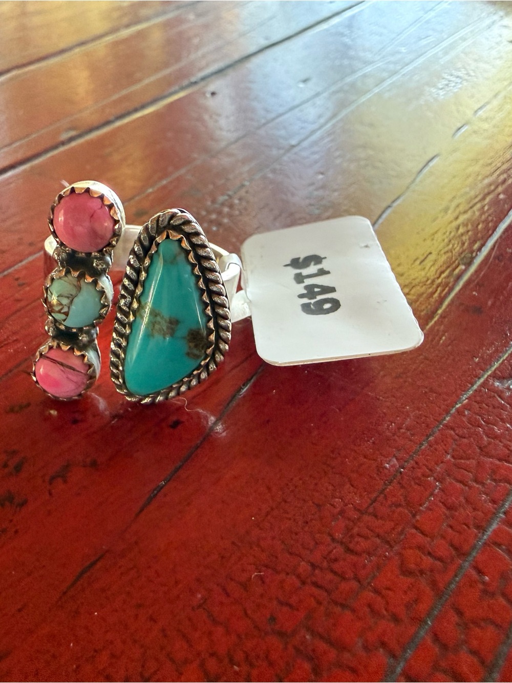 925 Sterling Silver Cotton Candy & Carico Lake Turquoise Adjustable Ring